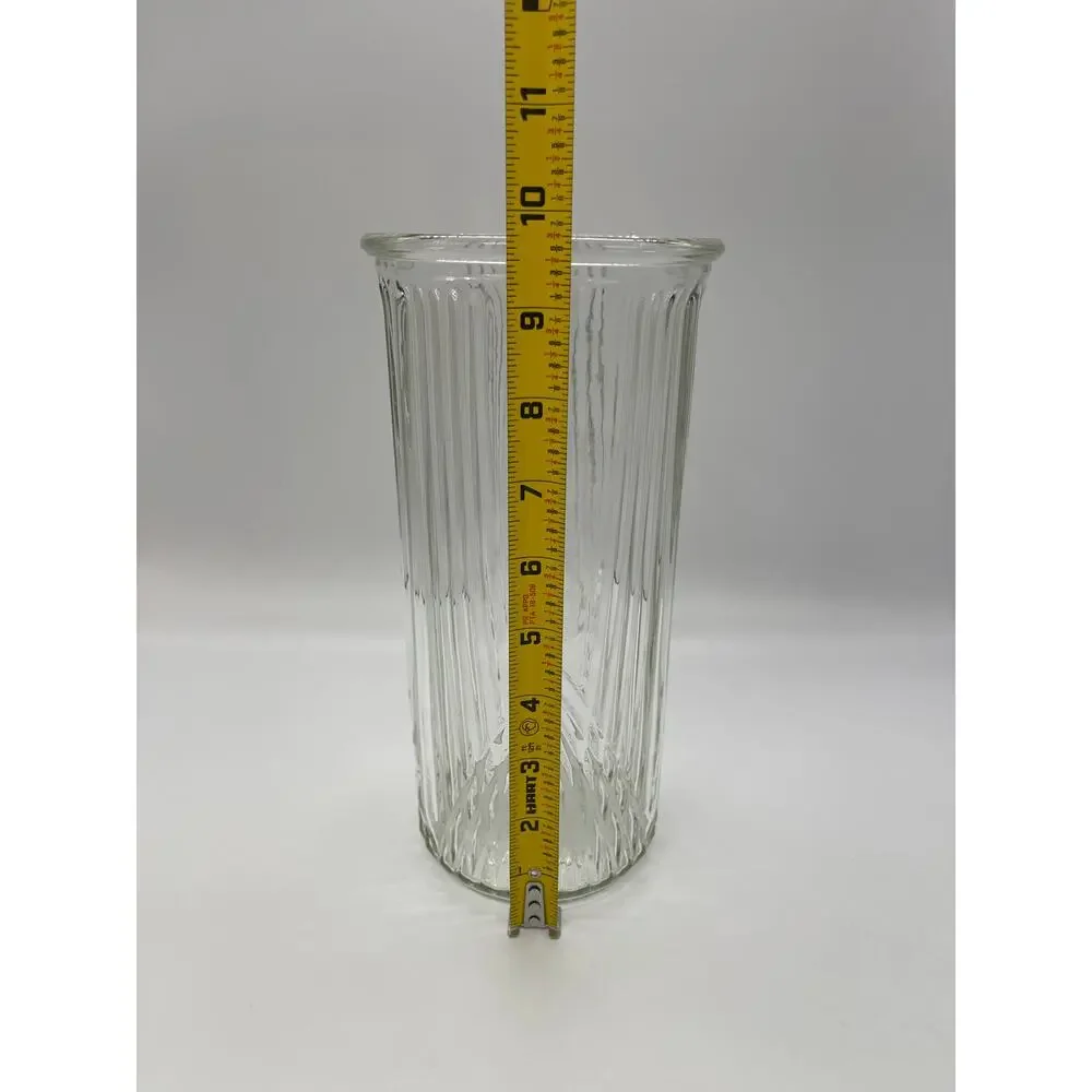 Tall Clear Ribbed Vase with Evergreen Christmas Tree Design 9.5